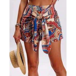 2026 Summer New Boho Paisley Print Wrap Skort High Waist Tie Front Scarf Hem Casual Beach Shorts for Woman Clothes