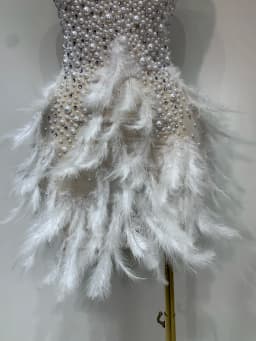 Sexy Halter Backless Feather Pearl Short Party Dress Women Luxury Rhinestone Celebrate Birthday Outfit Performance Dance Costume