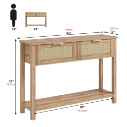 2-Tier Boho Rattan Wooden Entrance Console Table 2 Drawers 2 Shelves Narrow Sofa Table for Living Room Hallway Entrance