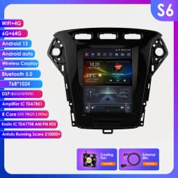 Hizpo 9.7 inch Android 14 For Ford Mondeo Mk4 Galaxy A/C 2007-2010 Car Radio Multimedia Video Player GPS 4G Wireless Carplay DSP