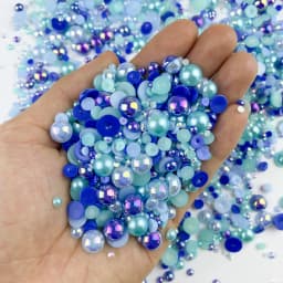 1100Pcs Flat Back Pearls And Rhinestones, 30g Mixed Size 3mm-10mm Ab Color Resin Rhinestones Semi-Circular Pearl