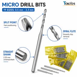 TOKTOS 10PCS HSS Micro Drill Bits 0.5-2.3mm 2.35mm Shank Precision Twist Drill Set for Jewelry Making Metalworking DIY Tools
