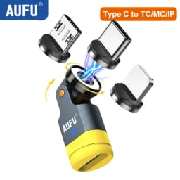 AUFU 1PIN Magnetic OTG Adapter For iPhone Xiaomi 540 Rotate Elbow Magnet Micro USB to Type C Male Converter for HUAWEI Samsung