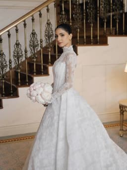 Lace Wedding Dresses High Neck Long Sleeve A Line Bride Dress Sweep Train Princess Bridal Gown Vestido De Novia Customized