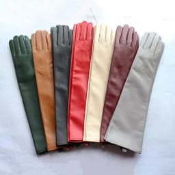 Women's Touch Screen Long Leather Gloves Thin Colored Sheepskin Fashion Stage Wear Autumn Silk Lining Sleeves