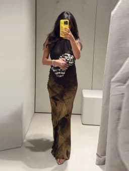 Gradient Printed Women's Maxi Dress Tie Halter Neck Front Chest Cut Out Midriff Hollow Full Bare Back Flared Fish Tail Skirt