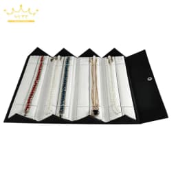 Portable Foldable Jewelry Storage Box Black Leather Outer and White Leather Inner Jewelry Box Rings Necklace Pendant Container