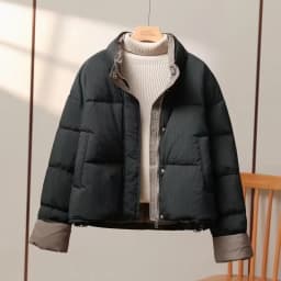 Color Block Collar Short Cotton Jacket Loose Fit Thickened Winter Outerwear for Small Stature Women Trendy Korean Style