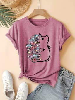 Summer Lady Clothes Crew Neck Short Sleeve Cartoon Hedgehog Graphic T Shirt Women's Outfits Casual Streetwear Soft Tees