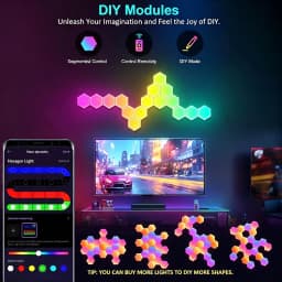Smart Hexagon LED Wall Lights with App DIY & Remote Control Music Sync RGB Panels for Home Gaming Room Bedroom Living Room Decor Vibrant Geometric Design Indoor Party Festival Wall Decorative Light USB Powered Color Changing Modern Lights