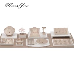 PU Leather Jewelry Store Display Case Ring Earring Bracelet Organizer Tray Pendant Necklace Chain Holder Neckform Stand Showcase