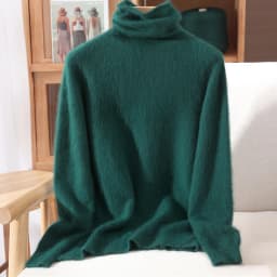 100% Pure Mink Fur Sweater Women's Pullover High Neck Knitted Sweater Autumn Winter New Item Pile Collar Thick Soft Base Sweater