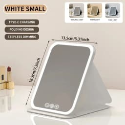 GGbingo USB Rechargeable 3 Colors LED Makeup Mirror Pocket Mirror Touch Dimmable 3 Brightness Foldable for Travel Office Home