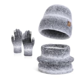 Winter Cap Gloves Scarf Set Women GradientColor Knitted Hat Thickened Fleece Lining Skullcap Outdoor Cycling Windproof Beanies