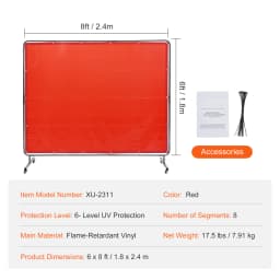 SucceBuy Welding Screen w/ Frame 6'x8' Welding Curtain Flame-Resistant Vinyl Welding Protection Screen for Workshop Industrial