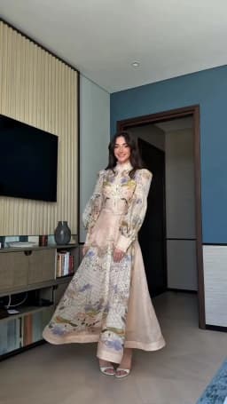 Lace Printed Women's Dress Elegant Half High Collar Loose Sleeve Single Breasted Belt Female Skirt 2026 Summer Lady Draped Robe