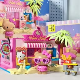 Original Sanrio Building Blocks Hello Kitty Coastal Holiday Series DIY Cartoon Street View Decoration Model Fans Toys Gift