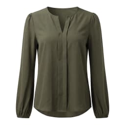Gadinus Women Solid Color Round Neck Long Sleeve Blouse Loose Fit Casual Office Shirt Elegant Lantern Sleeve Top