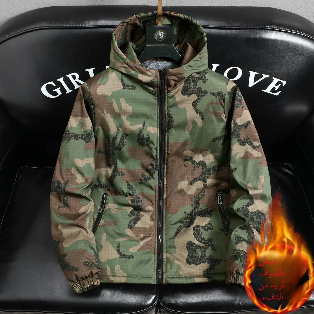 Men's Winter Thickened Fleece Lined Hooded Cotton Jacket Warmth Assurance Fashionable Camouflage Style Casual Wear Polyester ...