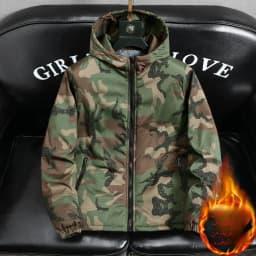 Men's Winter Thickened Fleece Lined Hooded Cotton Jacket Warmth Assurance Fashionable Camouflage Style Casual Wear Polyester ...