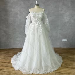DREAM Customized Off Shoulder Lace Glitter Wedding Dresses Long Puff Sleeve 3D Flowers Boho Bride Gown 2026 Vestidos De Novia