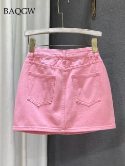 Personality Diamond Splice A-line Denim Skirt for Women's Streetwear High Waist Solid Color Slim Wrap Hip Skirts Female Summer