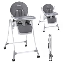 Sejoy Baby High Chair Adjustable with 5-Point Harness 3-Tier Tray & Wheels CE/CPC Certified Children's Dining Chair