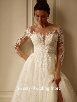 Charming Woman Bride Wedding Dress Robe De Mariee Customized Scoop Neck Beading Applique A Line Glitter Bridal Gown