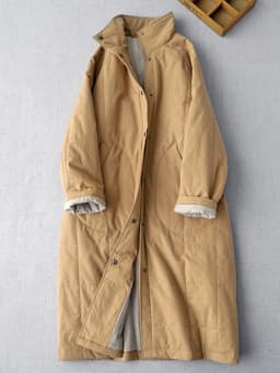 Trendy Quilted Maxi Coat for Women - Stand Collar Button Closure Long Jacket with Side Pockets for Fall Layering
