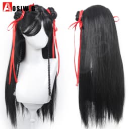 Synthetic Ancient Hanfu Wig One-Piece Full Head Set Design Wig Heat-Resistant Cosplay Party Dress Up Wig With Braids for Women