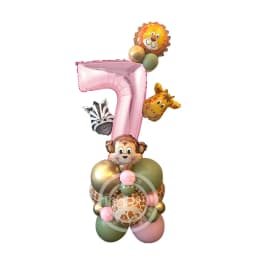 31pcs Wild Animal Pink Balloon Tower with 1-9 Number Balloon for Girl's Wild One Themed Birthday Jungle Safari Party Decoration