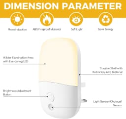 Wall Mount Night Light, with 5 Levels of Brightness and Dusk to Dawn Light Sensor, Children's Night Light for Children's Rooms,
