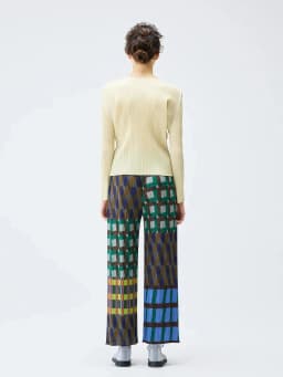 Miyake Pleated Harmony Geometric Printed Straight Pants