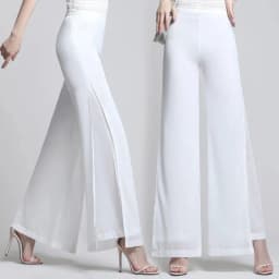 2025 New Summer White Drape Chiffon Wide-Leg Pants Casual Chiffon Trousers Pants Women Clothing Loose High Waist Slim Skirt