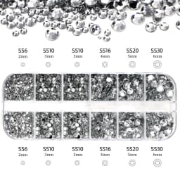 Nail Art Rhinestones Kit 2400pcs Nail Gems Ab Flatback Rhinestones Gems Stones with Storage Organizer for Design Bright Holiday