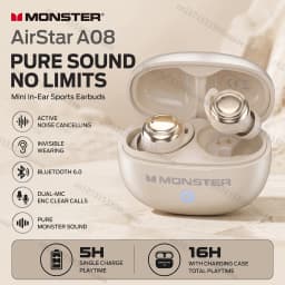 Monster A08 ANC Bluetooth 6.0 Earbuds Mini Invisible In-Ear Sports Ear Buds Active Noise Cancellation TWS Wireless Earphone