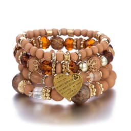 4pcs/set Boho Strand Bracelets For Women Crystal Beads Bracelets Heart Letter Elastic Bangles Wristband Yoga Jewelry Gifts A-