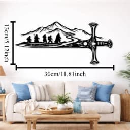 Elegant Iron Wall Hanging Black Mountain Sword Cutout Metal Art for Indoor Decor TV Background Wall Decoration