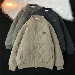 Diamond Pattern Men's Cotton Jacket Baseball Style Autumn Winter Coat Thickened Casual Loose Fit Youth Fashion