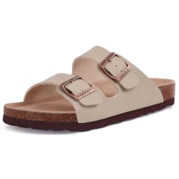 Comwarm Men's Cork Footbed Slides Sandals Arch Support Summer Outdoor Sandals with Adjustable Buckle Leisure Men Leather Slides