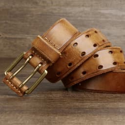 Belt For Men Leather Work Heavy Duty Double Buckles Dlawed Genuine Leather 3.8cm Male Copper Buckle Retro Brown Men's Belt