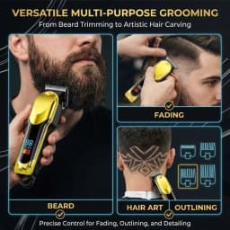Professional Cordless Hair Clipper Set for Men Rechargeable Electric Trimmer LED Display T-Blade Barber Kit with 8 Combs Scissors & Cape
