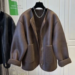Women's Super Cute Zipper Fur Patchwork One-piece Round Neck Coat Top Warm Casual Winter Best Seller Coats and Jackets Women