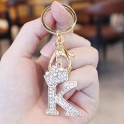 26 Initial Letter Rhinestone Keychain For Women Charm Crystal Crown Gold Plated Key Ring Bag Car Key Chains DIY Accessoreis