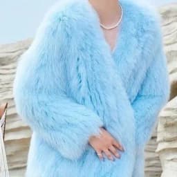 Eco-Friendly Fur Coat Women's Mid-Length Fashionable Casual Style Long Sleeve V-Neck Three Button Closure Outerwear