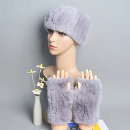 One Set Women Real Rex Rabbit Fur Cuff+Headband Winter Warmer Hat Arm Wrist Sleeve Gloves Female Real Fur Cap+Elastic Wristband