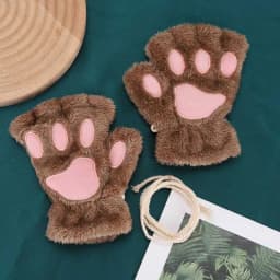Cartoon Winter Gloves Women's Bear Plush Cat Paw Claw Gloves Cute Short Fingerless Fluffy Bear Claw Mittens For Girls Gift Party