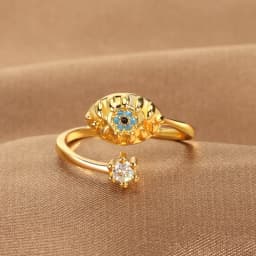 YILUOCD Hamsa Fatima's Hand Open Rings Turkish Blue Cubic Zircon Evil Eye Ring Protection Amulet Islamic Jewish Jewelry