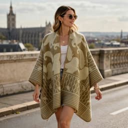 Women Geometric Jacquard Poncho Shawl Oversize Vintage Open Front Faux Cashmere Cape Autumn Winter Casual Travel Warm Wrap
