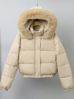 Detachable Hat Fleece Lined Bread Coat Women's Winter Casual Loose Large Fur Collar Cotton Jacket Korean Style Short Length